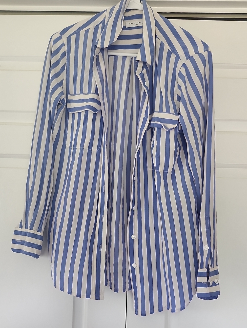 Equipment Blue and White Striped Silk Shirt